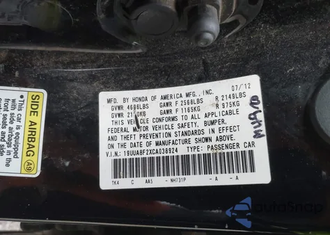 2012 Acura Tl 3.5 z USA, uszkodzony, nr VIN 19UUA8F2XCA38924